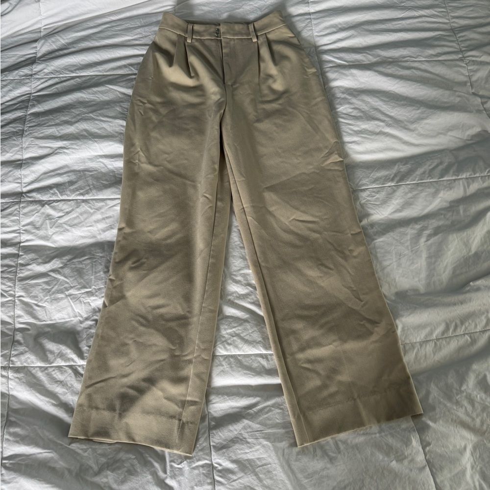 Showpo Tan High-Waisted Wide-Leg Work Pants Size XS